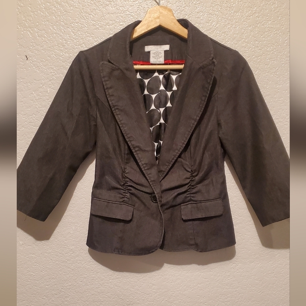 💚5/$25 Charlotte Russe Black Chambray Fitted Cropped Blazer Jacket Size Small